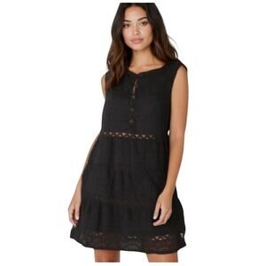 Anthropologie Ismene Tiered Tunic Lace Cutout Dress Black Size XS